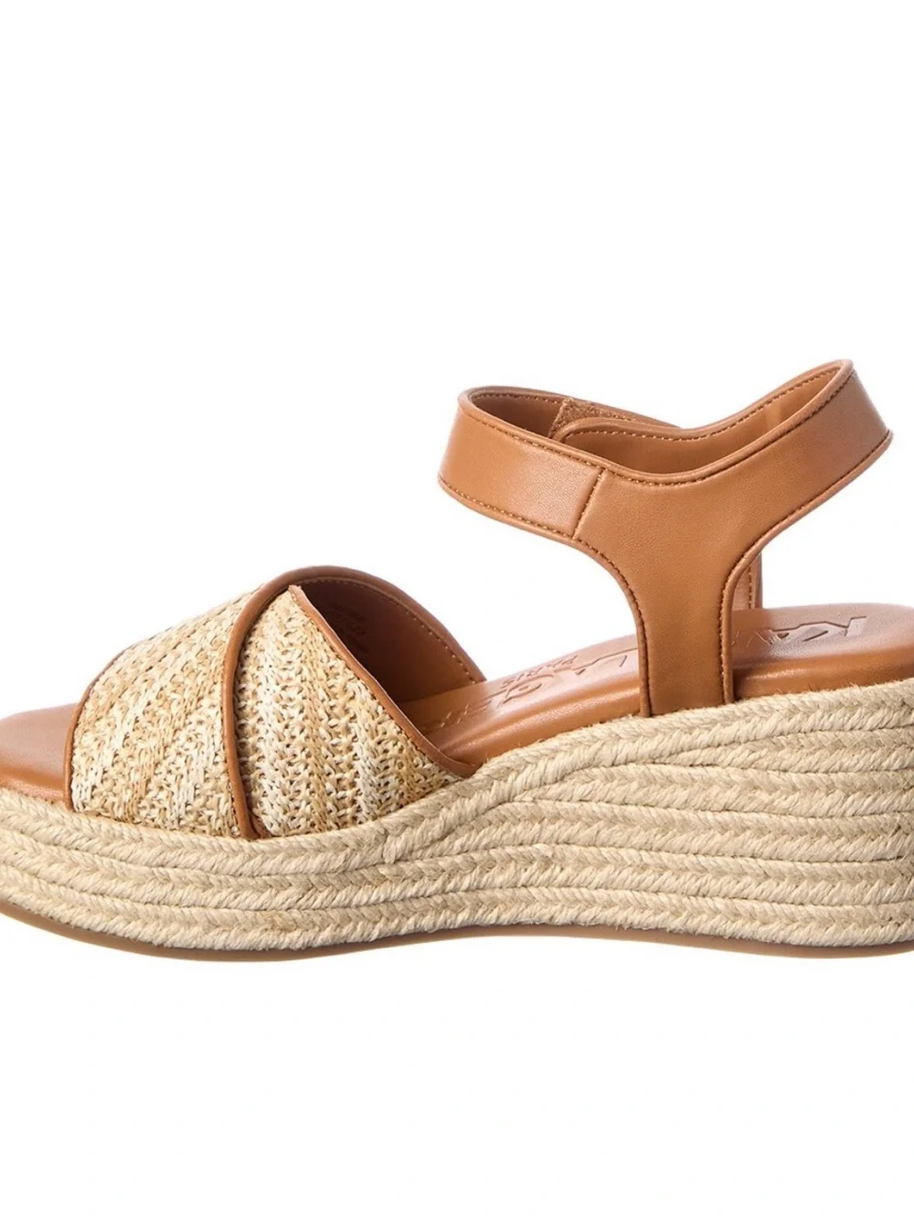 Karl Lagerfeld Tan Leather and Natural Woven Espadrille Wedge